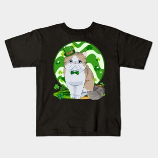 Exotic Shorthair Cat St. Patricks Day Irish Leprechaun Kids T-Shirt